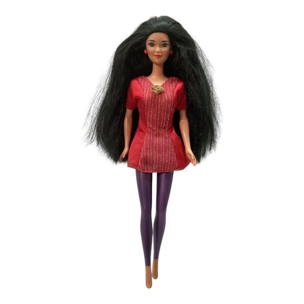 Vintage 1966 Mattel Kira Ocean Barbie Doll Long Black Hair Purple Legs Red Dress